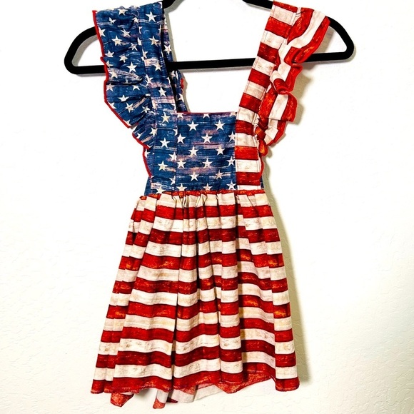 Handmade American Flag Independence Day 4th of July Dress Menzie Maes Closet 2T - Picture 1 of 5
